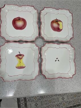 Vietri Dessert Plates or wall decor of disappearing Red Apple Motif and Red Trim